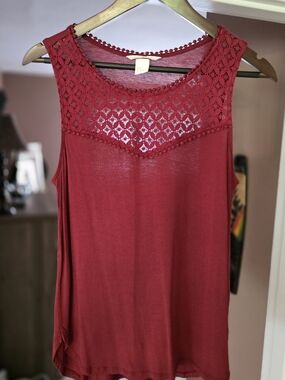H&M Red Crochet Yoke Tank Top